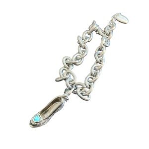 Disney Cinderella Sparkly Silver Blue Heart Slipper Chain Link Charm Bracelet